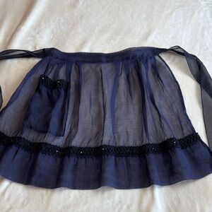 TRAD WIFE! Gorgeous Designer Vintage Elegant Navy Sheer Apron w/Rhinestones- HOT
